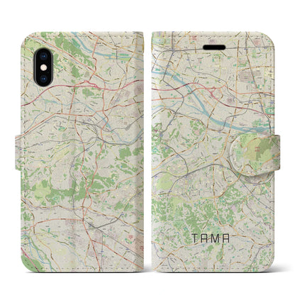 【多摩（東京都）】地図柄iPhoneケース（手帳タイプ）ナチュラル・iPhone XS / X 用