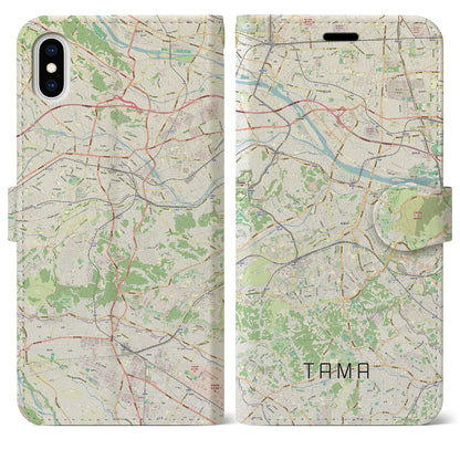 【多摩（東京都）】地図柄iPhoneケース（手帳タイプ）ナチュラル・iPhone XS Max 用