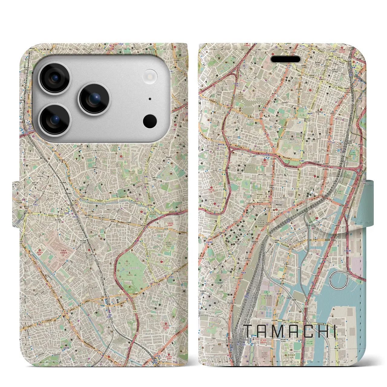 【田町（東京都）】地図柄iPhoneケース（手帳タイプ）