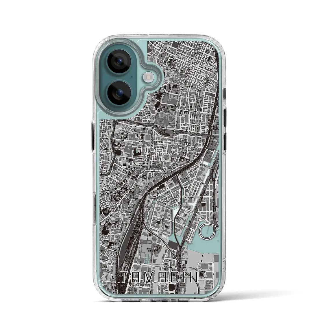 【田町（東京都）】地図柄iPhoneケース（MagSafeタイプ）モノトーン・iPhone 16 Pro 用