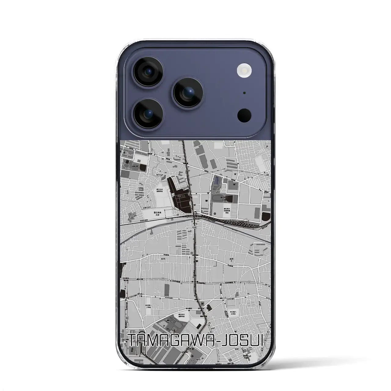 【玉川上水（東京都）】地図柄iPhoneケース（クリアタイプ）モノトーン・iPhone 17 Pro Max 用