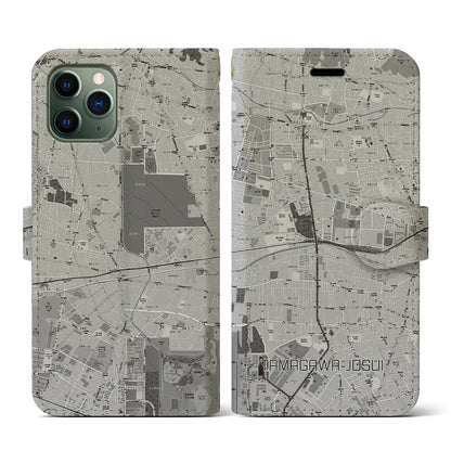 【玉川上水（東京都）】地図柄iPhoneケース（手帳タイプ）モノトーン・iPhone 11 Pro 用