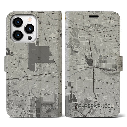 【玉川上水（東京都）】地図柄iPhoneケース（手帳タイプ）モノトーン・iPhone 13 Pro 用