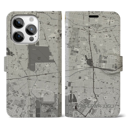 【玉川上水（東京都）】地図柄iPhoneケース（手帳タイプ）モノトーン・iPhone 14 Pro 用