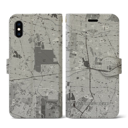 【玉川上水（東京都）】地図柄iPhoneケース（手帳タイプ）モノトーン・iPhone XS / X 用