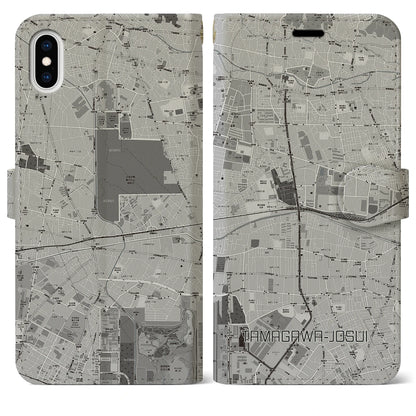 【玉川上水（東京都）】地図柄iPhoneケース（手帳タイプ）モノトーン・iPhone XS Max 用