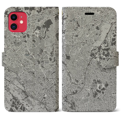 【玉川学園前（東京都）】地図柄iPhoneケース（手帳タイプ）モノトーン・iPhone 11 用