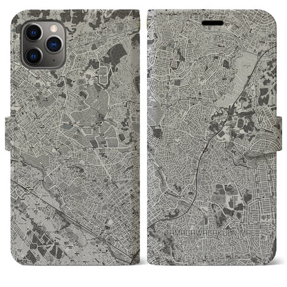 【玉川学園前（東京都）】地図柄iPhoneケース（手帳タイプ）モノトーン・iPhone 11 Pro Max 用