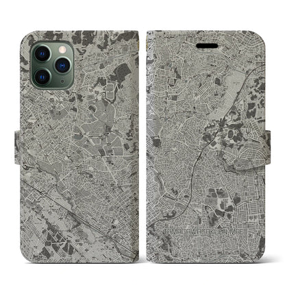 【玉川学園前（東京都）】地図柄iPhoneケース（手帳タイプ）モノトーン・iPhone 11 Pro 用