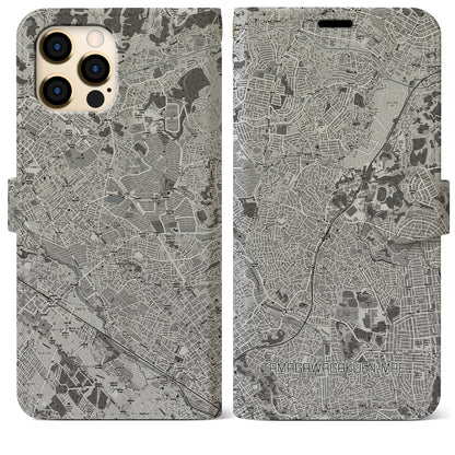 【玉川学園前（東京都）】地図柄iPhoneケース（手帳タイプ）モノトーン・iPhone 12 Pro Max 用