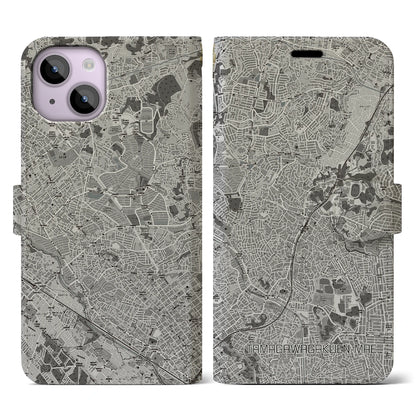 【玉川学園前（東京都）】地図柄iPhoneケース（手帳タイプ）モノトーン・iPhone 14 用