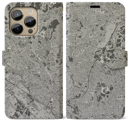 【玉川学園前（東京都）】地図柄iPhoneケース（手帳タイプ）モノトーン・iPhone 14 Pro Max 用