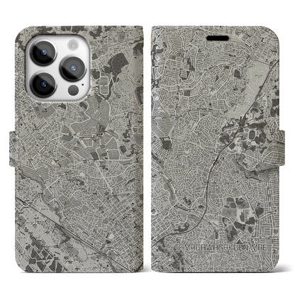 【玉川学園前（東京都）】地図柄iPhoneケース（手帳タイプ）モノトーン・iPhone 14 Pro 用