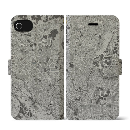 【玉川学園前（東京都）】地図柄iPhoneケース（手帳タイプ）モノトーン・iPhone SE（第3 / 第2世代） / 8 / 7 / 6s / 6 用