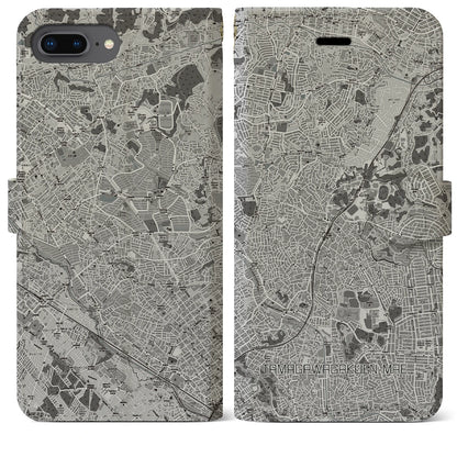 【玉川学園前（東京都）】地図柄iPhoneケース（手帳タイプ）モノトーン・iPhone 8Plus /7Plus / 6sPlus / 6Plus 用