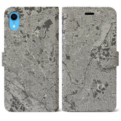 【玉川学園前（東京都）】地図柄iPhoneケース（手帳タイプ）モノトーン・iPhone XR 用