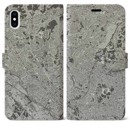 【玉川学園前（東京都）】地図柄iPhoneケース（手帳タイプ）モノトーン・iPhone XS Max 用