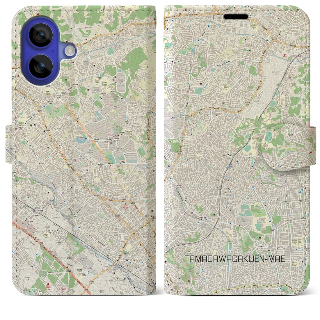 【玉川学園前（東京都）】地図柄iPhoneケース（手帳タイプ）ナチュラル・iPhone 16 Pro Max 用