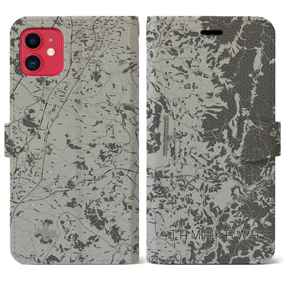 【玉川（福島県）】地図柄iPhoneケース（手帳タイプ）モノトーン・iPhone 11 用