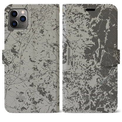 【玉川（福島県）】地図柄iPhoneケース（手帳タイプ）モノトーン・iPhone 11 Pro Max 用