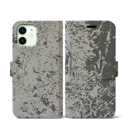 【玉川（福島県）】地図柄iPhoneケース（手帳タイプ）モノトーン・iPhone 12 mini 用