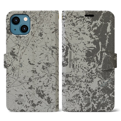 【玉川（福島県）】地図柄iPhoneケース（手帳タイプ）モノトーン・iPhone 13 用