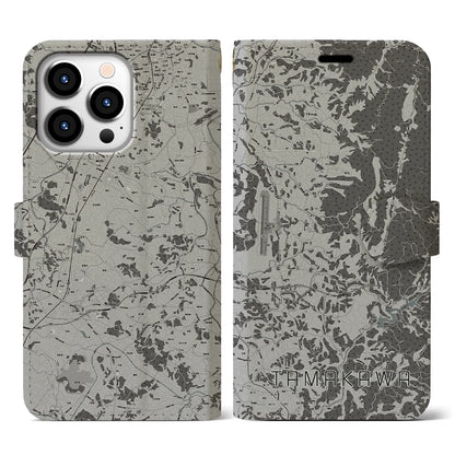 【玉川（福島県）】地図柄iPhoneケース（手帳タイプ）モノトーン・iPhone 13 Pro 用