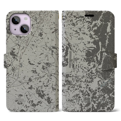 【玉川（福島県）】地図柄iPhoneケース（手帳タイプ）モノトーン・iPhone 14 用