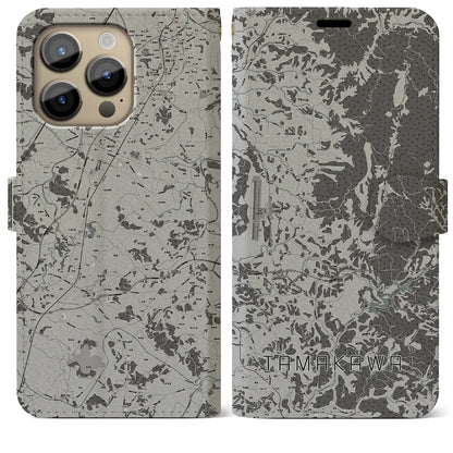 【玉川（福島県）】地図柄iPhoneケース（手帳タイプ）モノトーン・iPhone 14 Pro Max 用