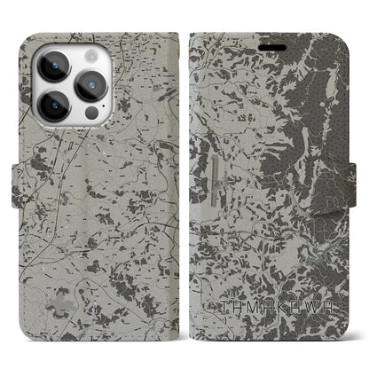 【玉川（福島県）】地図柄iPhoneケース（手帳タイプ）モノトーン・iPhone 14 Pro 用