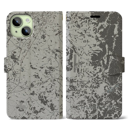 【玉川（福島県）】地図柄iPhoneケース（手帳タイプ）モノトーン・iPhone 15 用