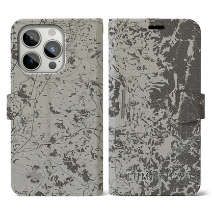 【玉川（福島県）】地図柄iPhoneケース（手帳タイプ）モノトーン・iPhone 15 Pro 用