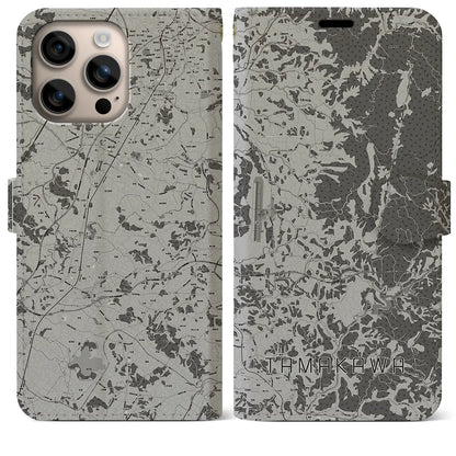 【玉川（福島県）】地図柄iPhoneケース（手帳タイプ）モノトーン・iPhone 16 Plus 用