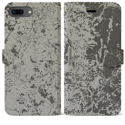 【玉川（福島県）】地図柄iPhoneケース（手帳タイプ）モノトーン・iPhone 8Plus /7Plus / 6sPlus / 6Plus 用