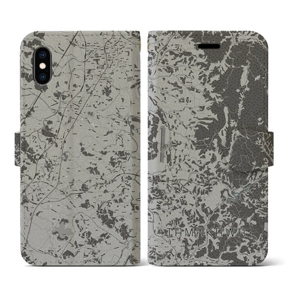 【玉川（福島県）】地図柄iPhoneケース（手帳タイプ）モノトーン・iPhone XS / X 用