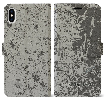 【玉川（福島県）】地図柄iPhoneケース（手帳タイプ）モノトーン・iPhone XS Max 用