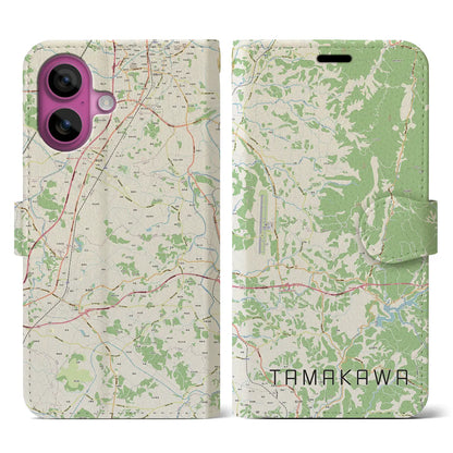 【玉川（福島県）】地図柄iPhoneケース（手帳タイプ）ナチュラル・iPhone 16 Pro 用