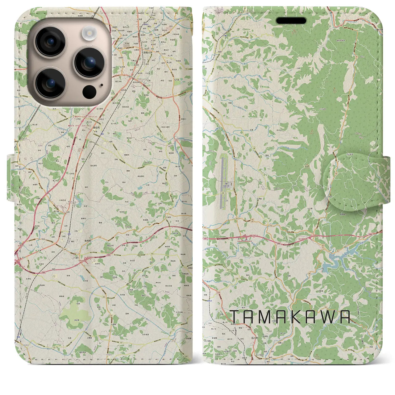 【玉川（福島県）】地図柄iPhoneケース（手帳タイプ）ナチュラル・iPhone 16 Plus 用