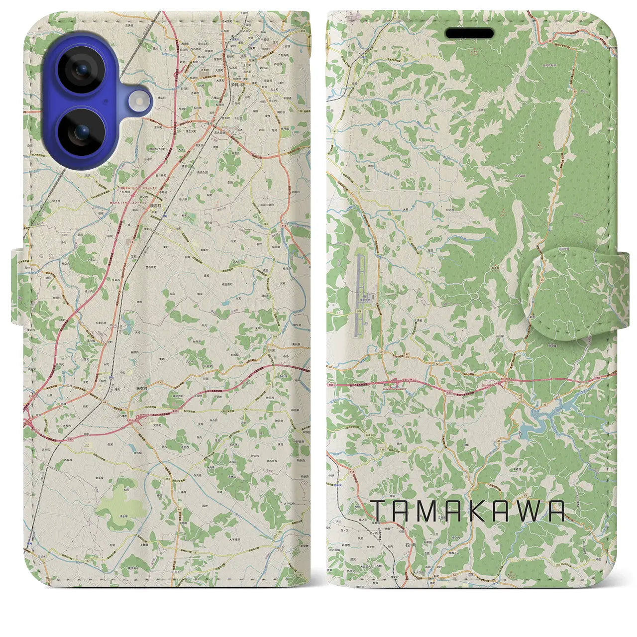 【玉川（福島県）】地図柄iPhoneケース（手帳タイプ）ナチュラル・iPhone 16 Pro Max 用