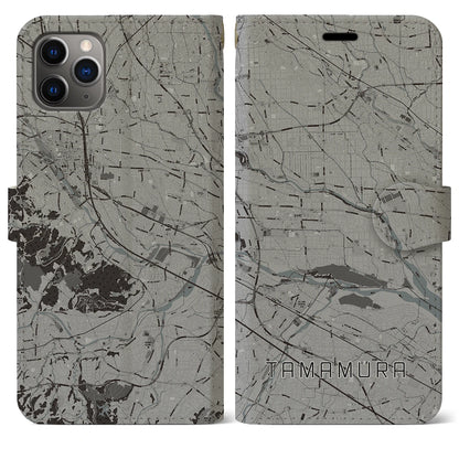 【玉村（群馬県）】地図柄iPhoneケース（手帳タイプ）モノトーン・iPhone 11 Pro Max 用