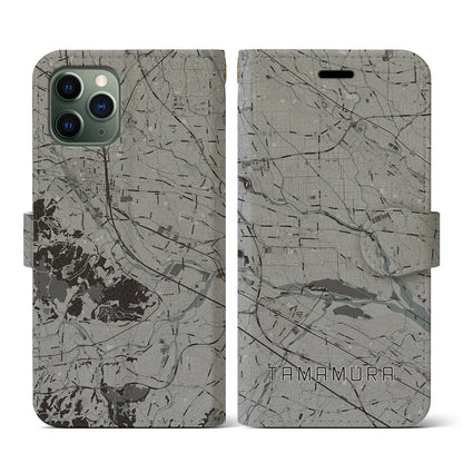 【玉村（群馬県）】地図柄iPhoneケース（手帳タイプ）モノトーン・iPhone 11 Pro 用