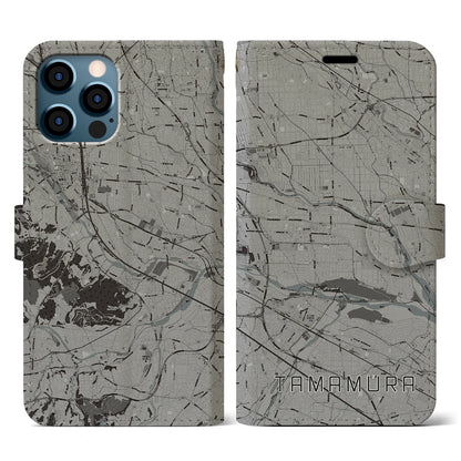 【玉村（群馬県）】地図柄iPhoneケース（手帳タイプ）モノトーン・iPhone 12 / 12 Pro 用