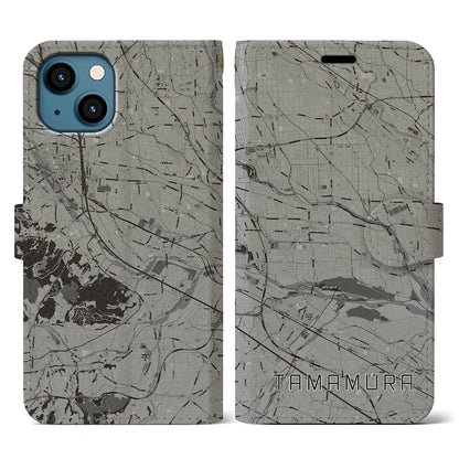 【玉村（群馬県）】地図柄iPhoneケース（手帳タイプ）モノトーン・iPhone 13 用