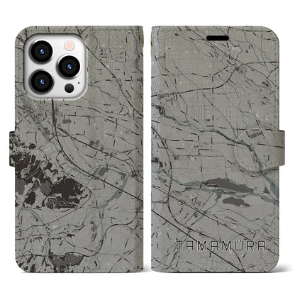 【玉村（群馬県）】地図柄iPhoneケース（手帳タイプ）モノトーン・iPhone 13 Pro 用