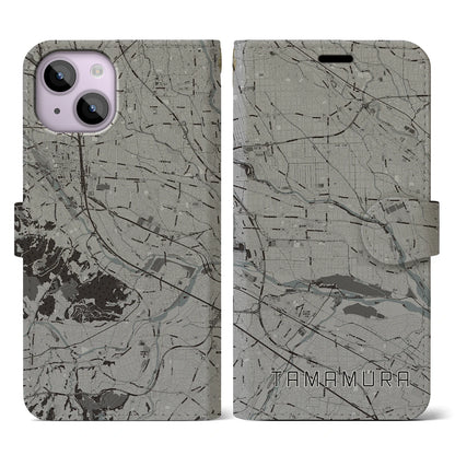 【玉村（群馬県）】地図柄iPhoneケース（手帳タイプ）モノトーン・iPhone 14 用