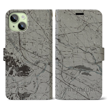 【玉村（群馬県）】地図柄iPhoneケース（手帳タイプ）モノトーン・iPhone 15 用