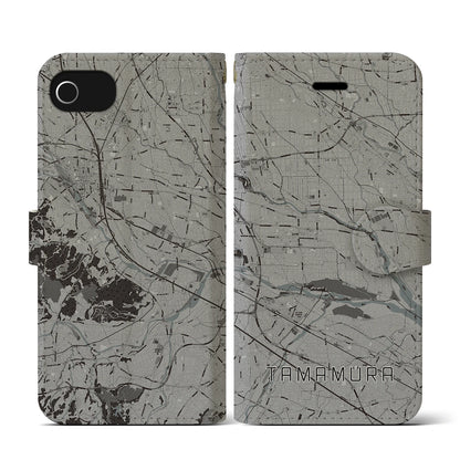 【玉村（群馬県）】地図柄iPhoneケース（手帳タイプ）モノトーン・iPhone SE（第3 / 第2世代） / 8 / 7 / 6s / 6 用