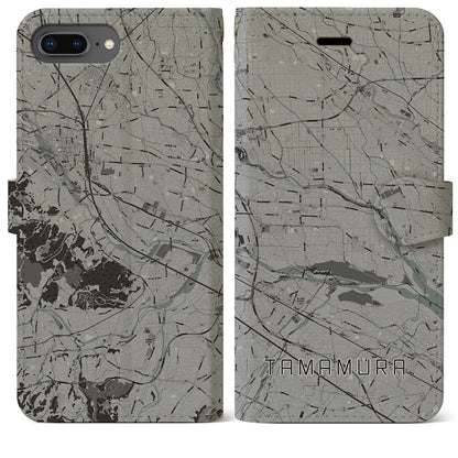 【玉村（群馬県）】地図柄iPhoneケース（手帳タイプ）モノトーン・iPhone 8Plus /7Plus / 6sPlus / 6Plus 用