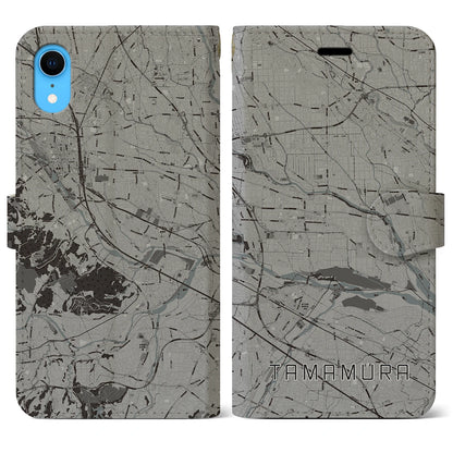 【玉村（群馬県）】地図柄iPhoneケース（手帳タイプ）モノトーン・iPhone XR 用