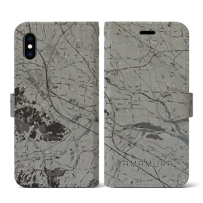 【玉村（群馬県）】地図柄iPhoneケース（手帳タイプ）モノトーン・iPhone XS / X 用